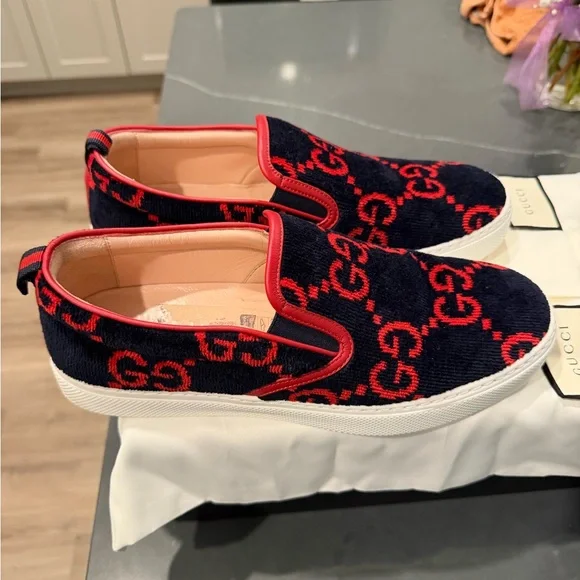 Gucci Navy and Red Slip-On Shoes